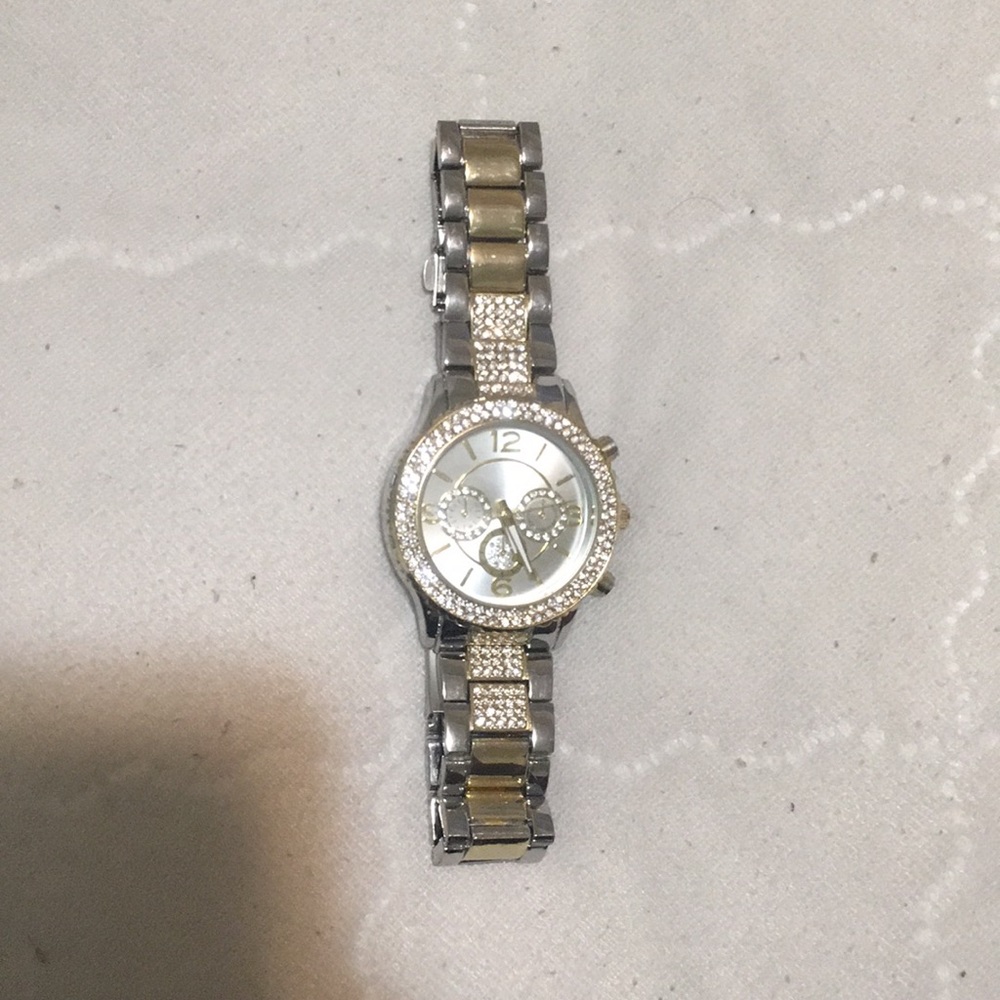 Silver and gold diamond watch